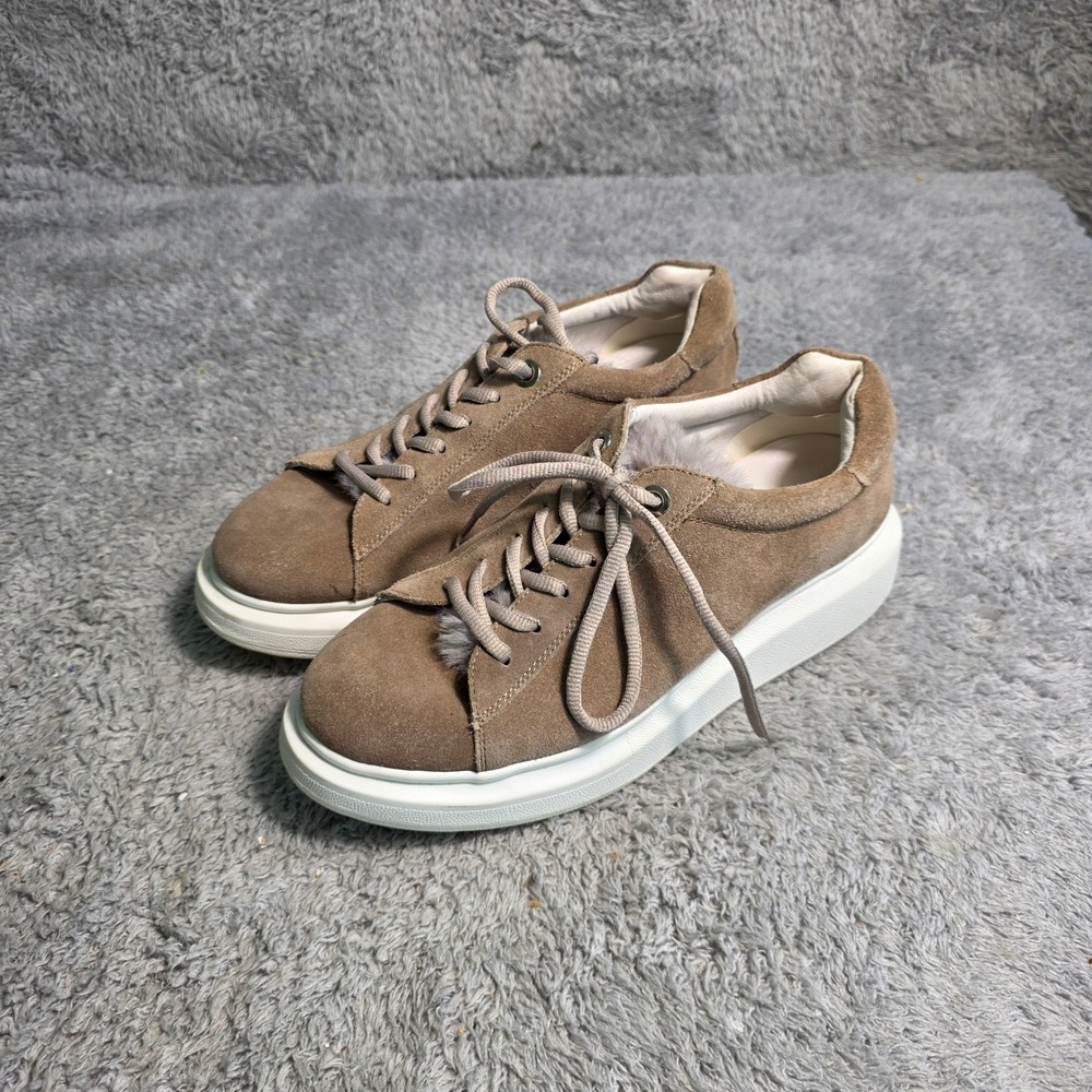Ateliers Italian Suede Platform Sneakers Leather Lined Fur Detail EU 39 8-8.5